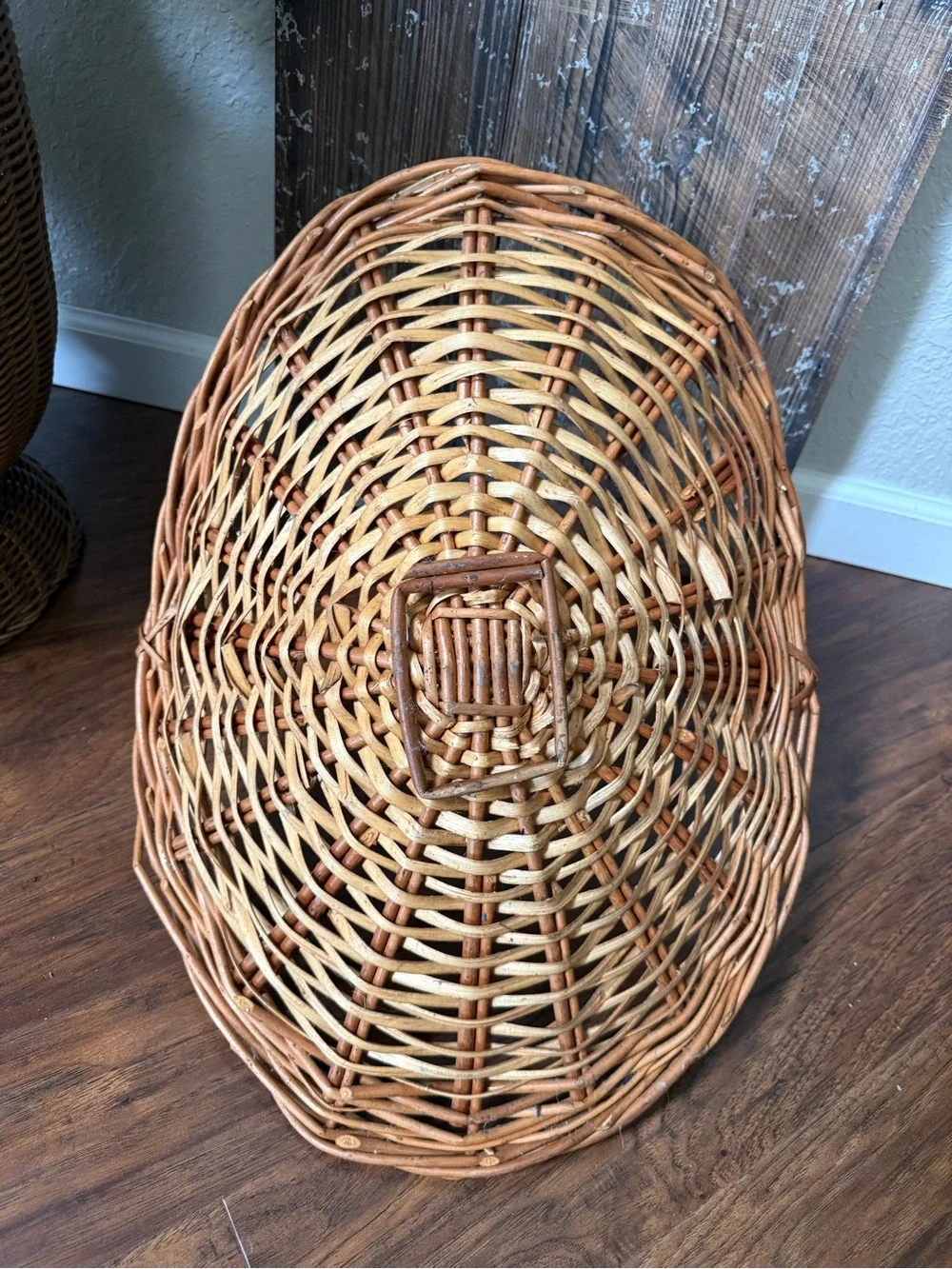 Large Mid Century French Style Flower Gathering Wicker Basket with Handle